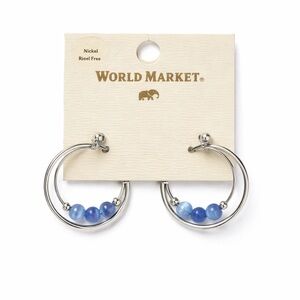 World Market Silver Hoop Earrings with Blue Beads